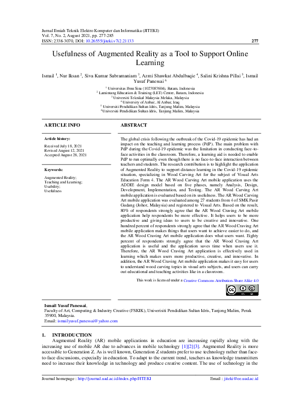 (PDF) Usefulness of Augmented Reality as a Tool to Support Online Learning