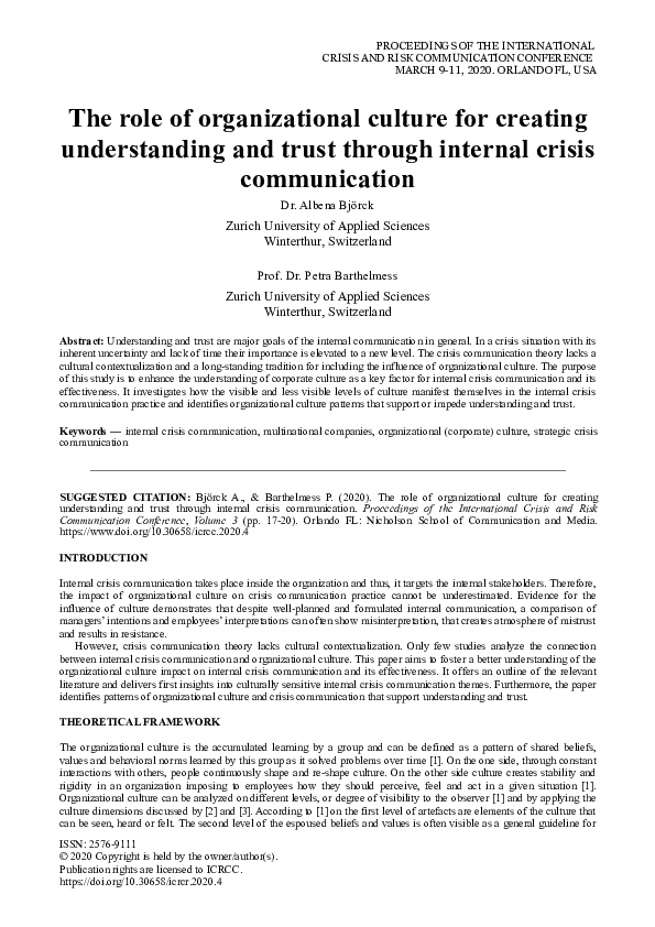 (PDF) The role of organizational culture for creating understanding and ...
