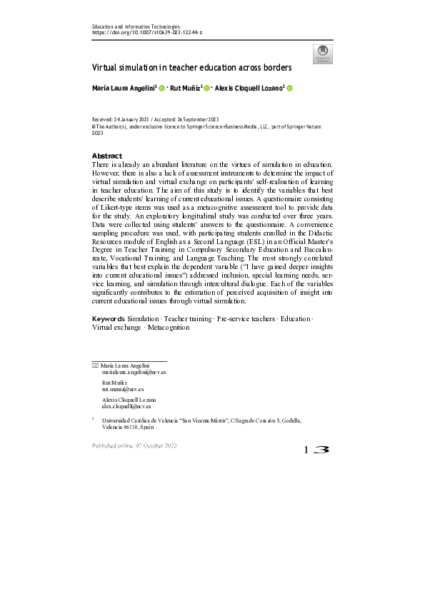 (PDF) Virtual simulation in teacher education across borders