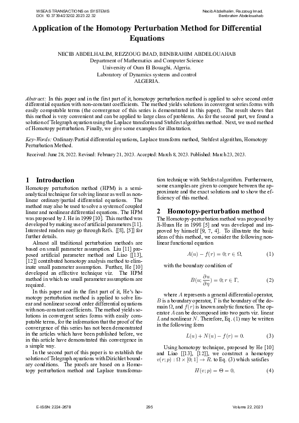 (PDF) Application of the Homotopy Perturbation Method for Differential ...
