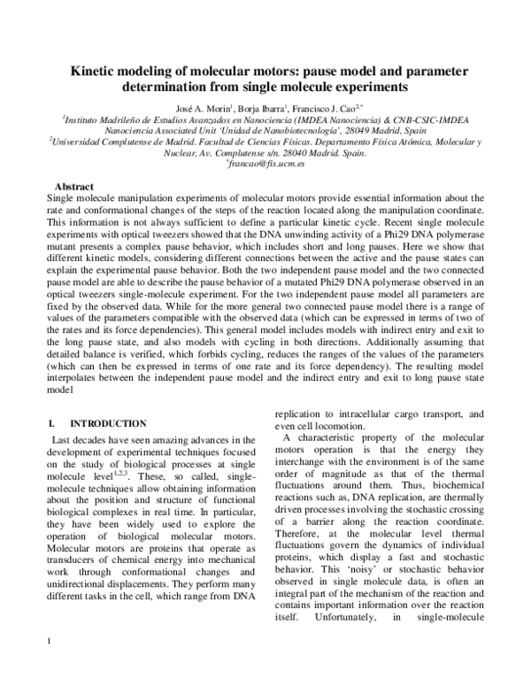 (PDF) Kinetic modeling of molecular motors: pause model and parameter ...