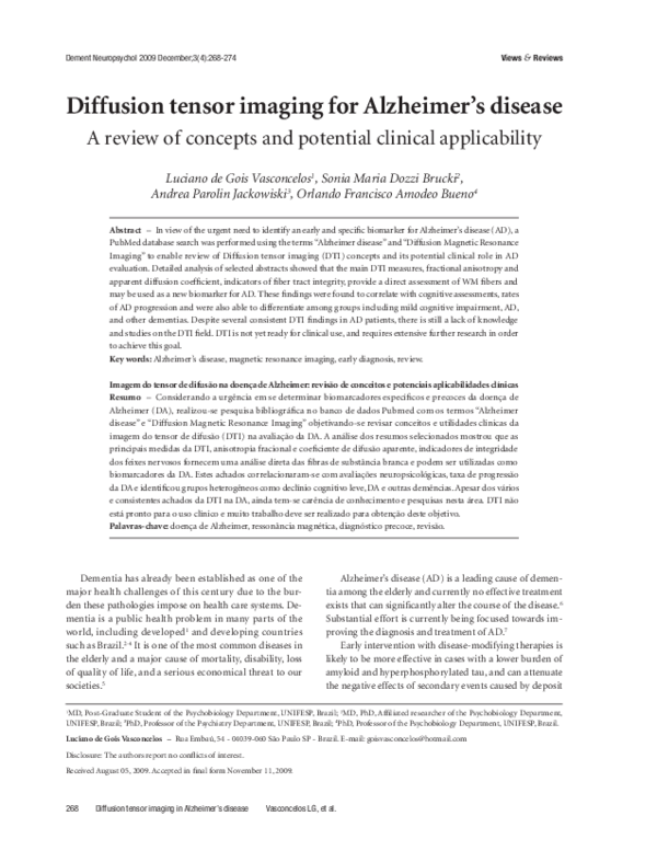 (PDF) Diffusion tensor imaging for Alzheimer s disease classification ...