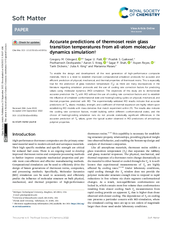 (PDF) Accurate predictions of thermoset resin glass transition
