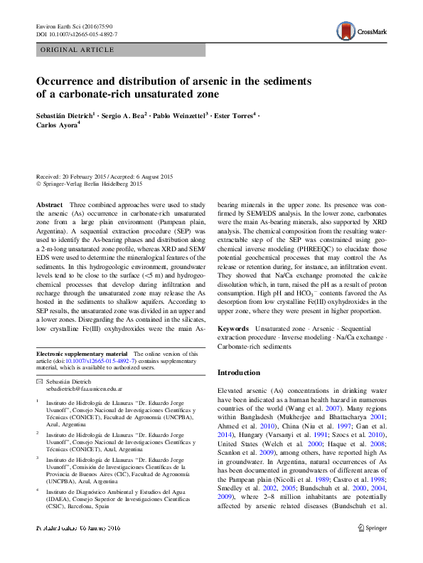(PDF) Occurrence and distribution of arsenic in the sediments of a ...