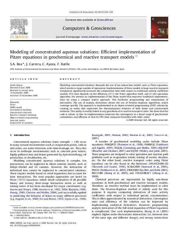 (PDF) Modeling of concentrated aqueous solutions: Efficient ...
