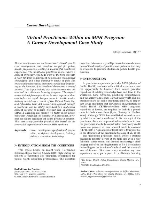 (PDF) Virtual practicums within an MPH program: a career development ...