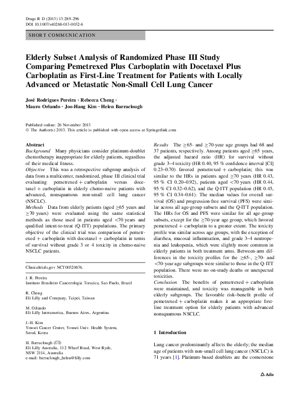 (PDF) Elderly subset analysis of randomized phase III study comparing ...