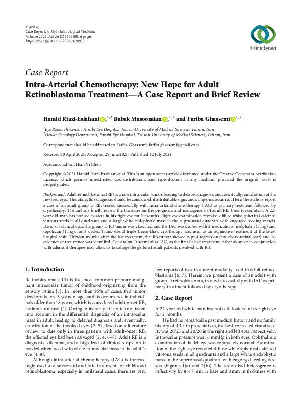 (PDF) Intra-Arterial Chemotherapy: New Hope for Adult Retinoblastoma ...