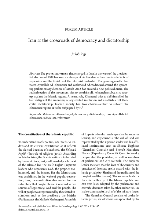 (PDF) Iran at the crossroads of democracy and dictatorship