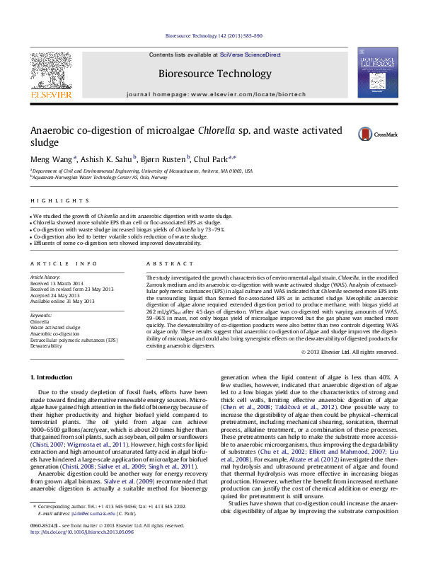 (PDF) Anaerobic co-digestion of microalgae Chlorella sp. and waste ...