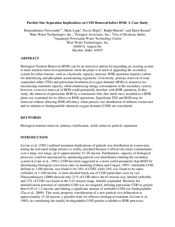 (PDF) Particle Size Separation Implications on COD Removal before BNR ...