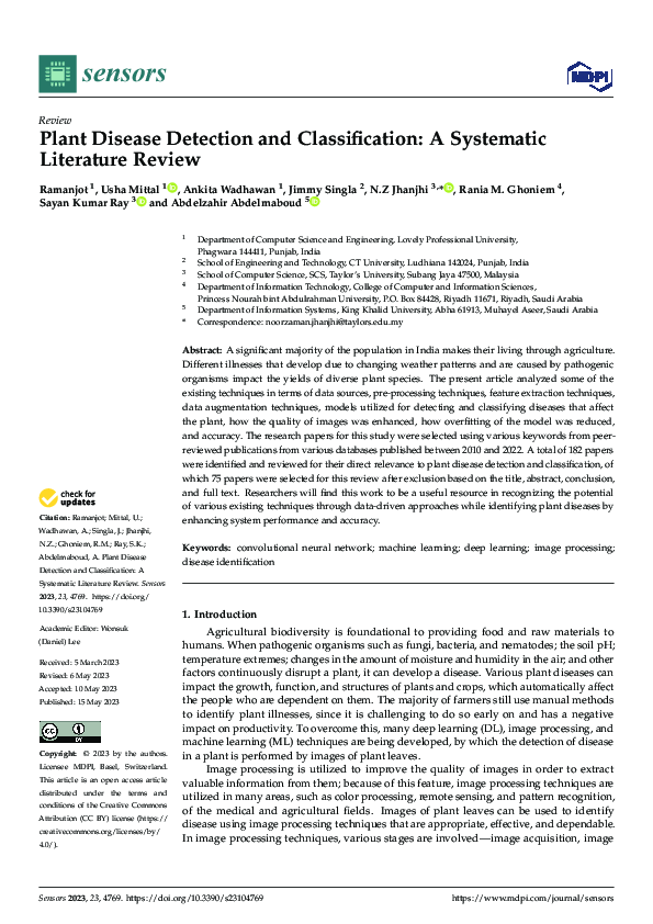 (PDF) Plant Disease Detection and Classification: A Systematic ...