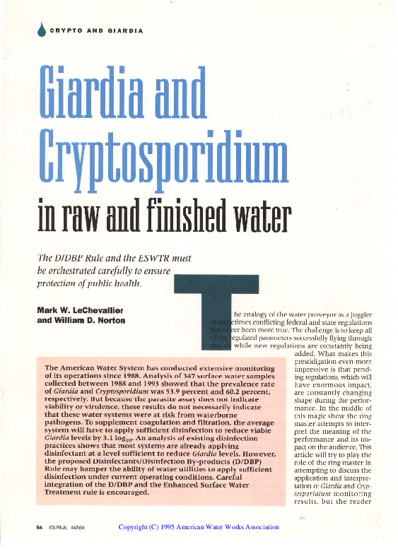 (PDF) Giardia and Cryptosporidium in raw and finished water