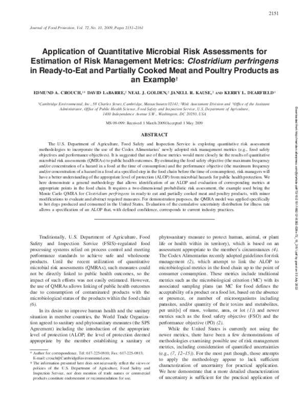 (PDF) Application of Quantitative Microbial Risk Assessment at 17 ...
