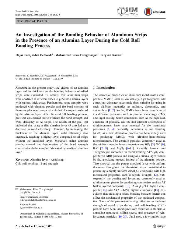 (PDF) An Investigation of the Bonding Behavior of Aluminum Strips in ...