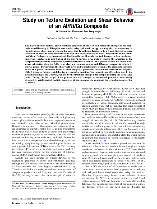 (PDF) Study on Texture Evolution and Shear Behavior of an Al/Ni/Cu ...