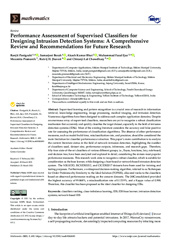 (PDF) Performance Assessment of Supervised Classifiers for Designing ...