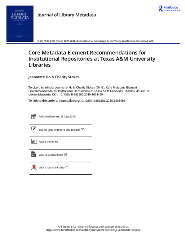 (PDF) Core Metadata Element Recommendations for Institutional ...