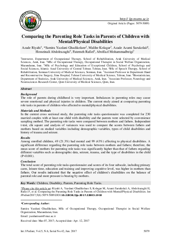 (PDF) Comparing the Parenting Role Tasks in Parents of Children with ...