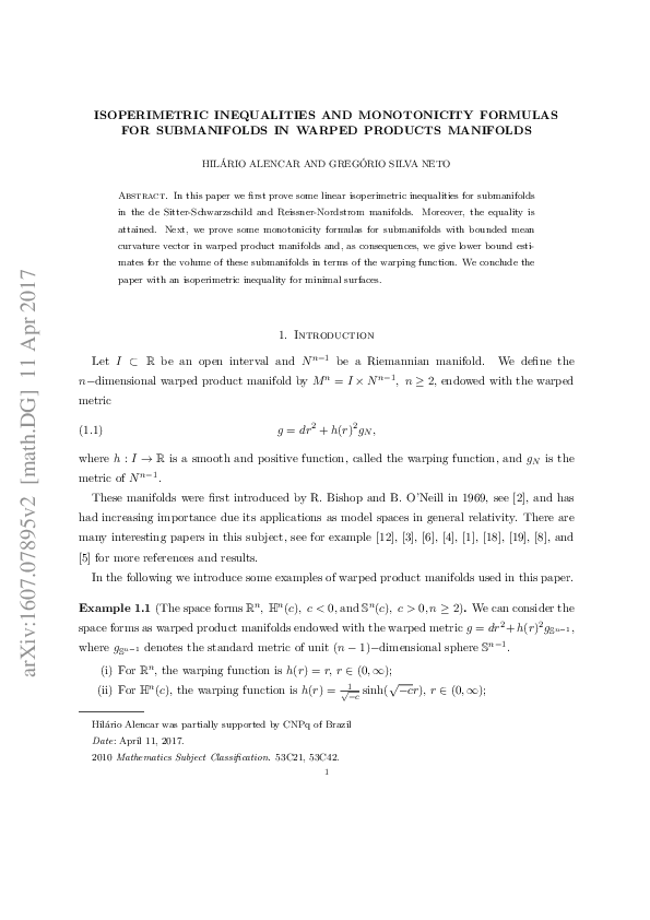(PDF) Isoperimetric inequalities and monotonicity formulas for ...