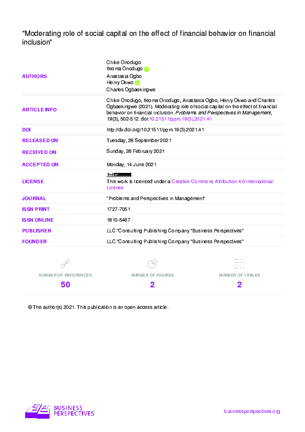 (PDF) Moderating role of social capital on the effect of financial ...