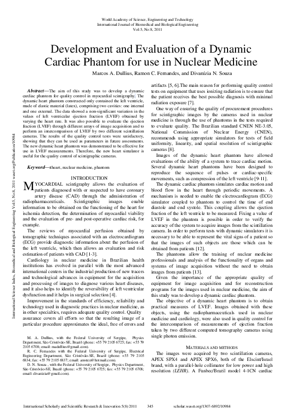 (PDF) Development And Evaluation Of A Dynamic Cardiac Phantom For Use ...