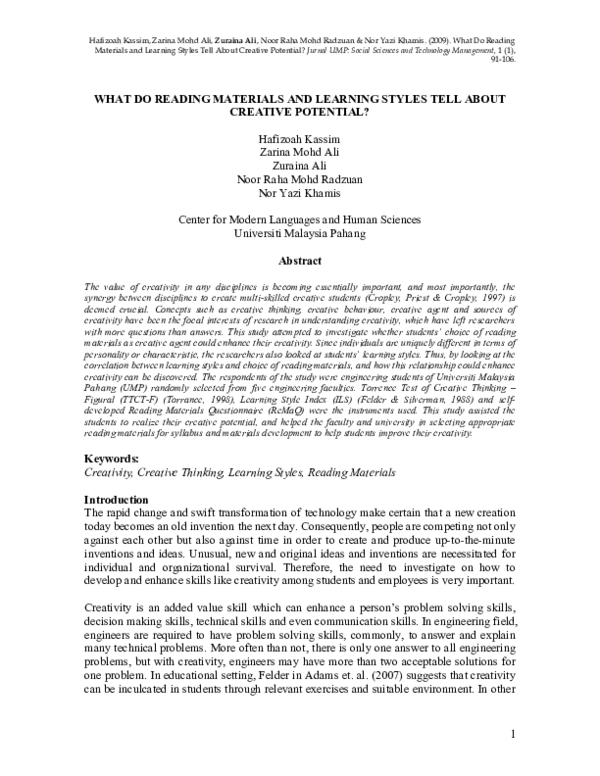 What Do Reading Materials and Learning Styles Tell About Creative Potential?