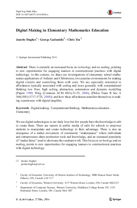 (PDF) Digital Making in Elementary Mathematics Education