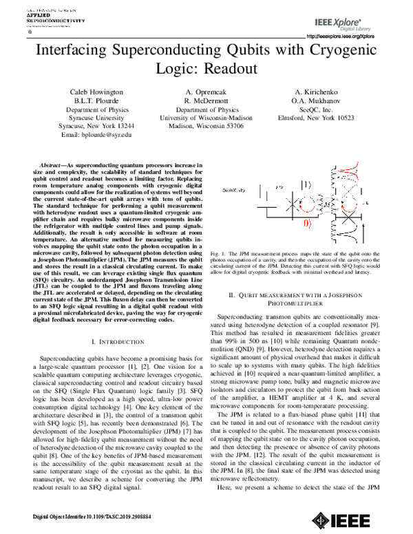 (PDF) Interfacing Superconducting Qubits With Cryogenic Logic: Readout