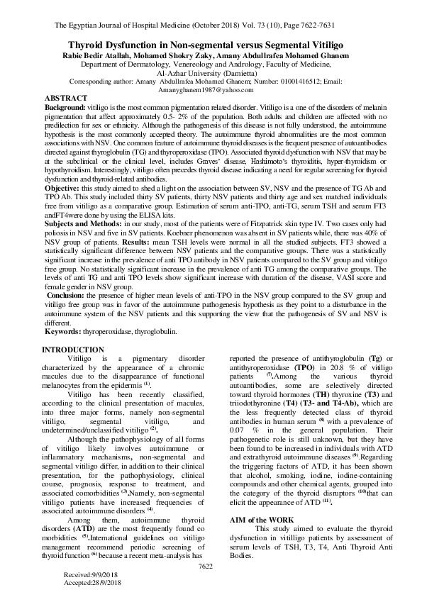 (PDF) Thyroid Dysfunction in Non-segmental versus Segmental Vitiligo ...
