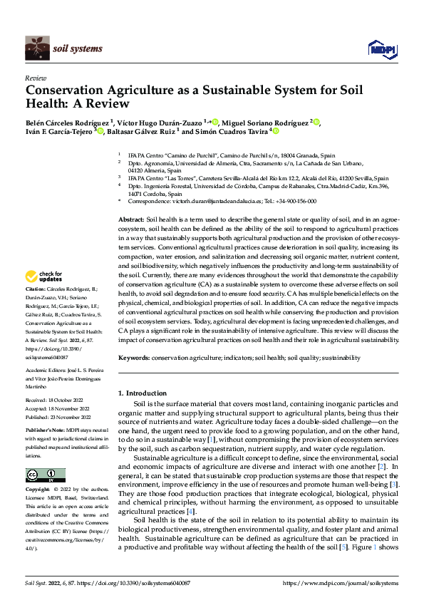 (PDF) Conservation Agriculture as a Sustainable System for Soil Health ...