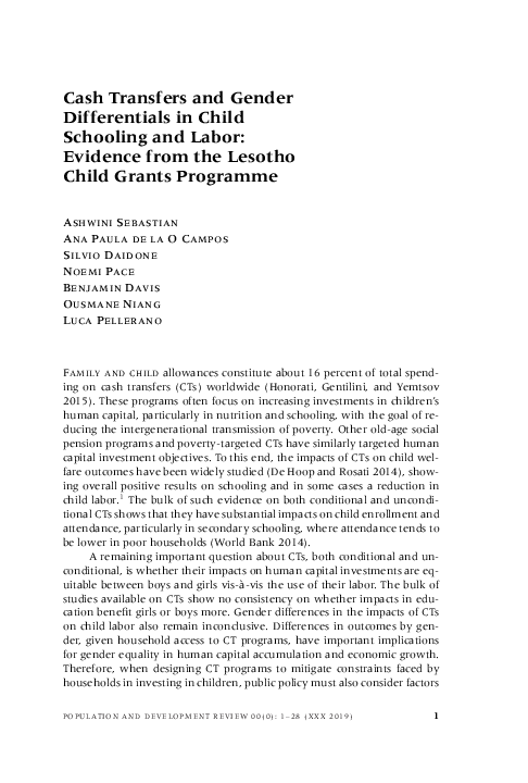 (PDF) Cash Transfers and Gender Differentials in Child Schooling and ...