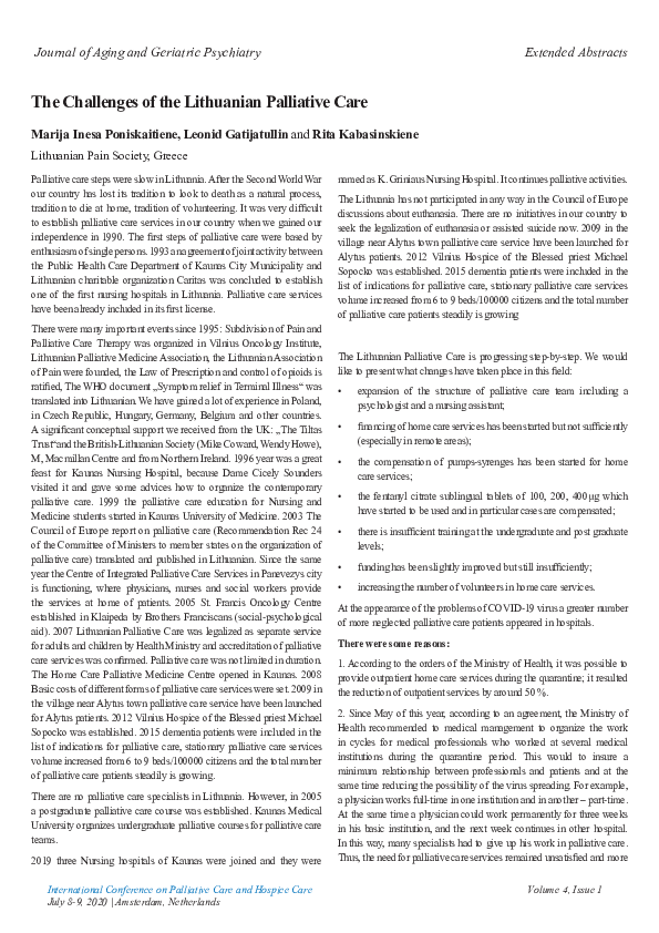 (PDF) The Challenges of the Lithuanian Palliative Care