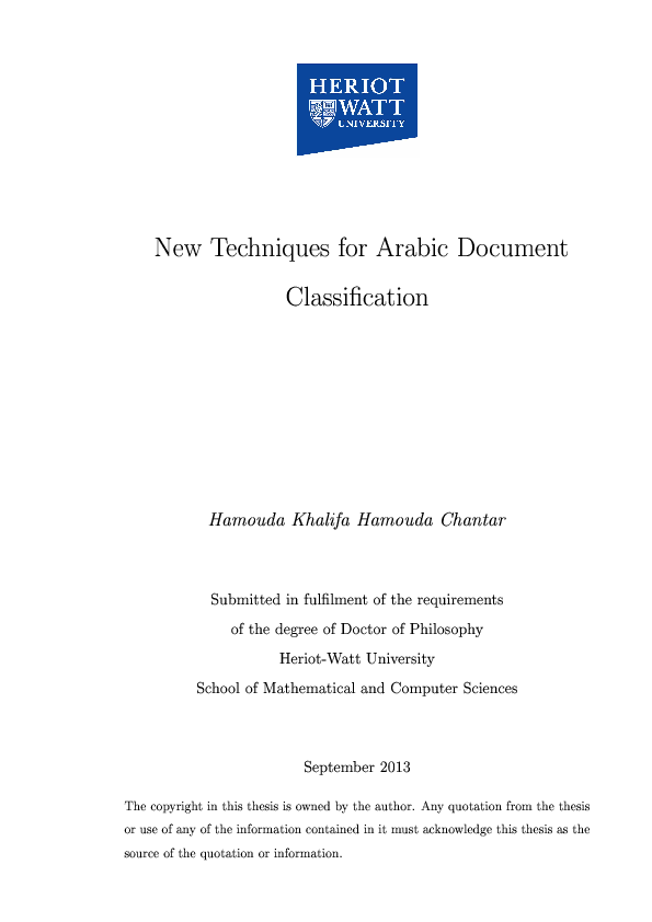(PDF) New techniques for Arabic document classification