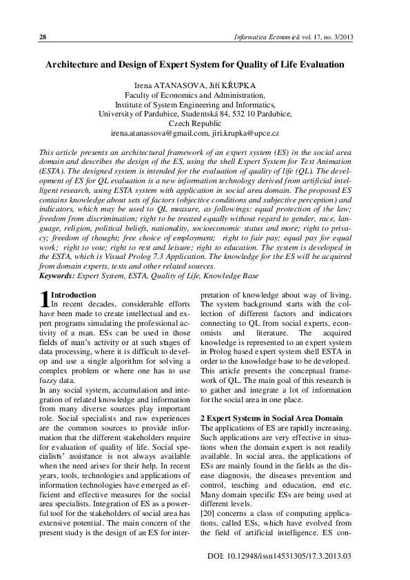 (PDF) Architecture and Design of Expert System for Quality of Life ...