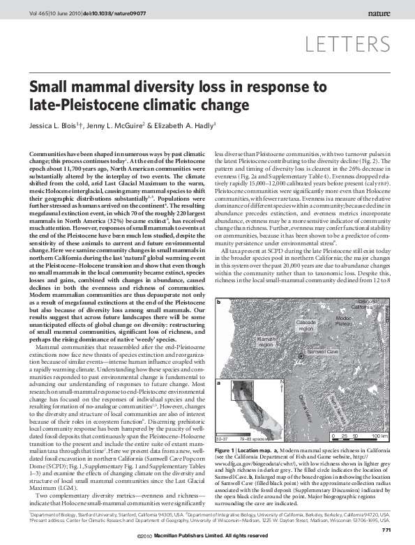(PDF) Small mammal diversity loss in response to late-Pleistocene ...
