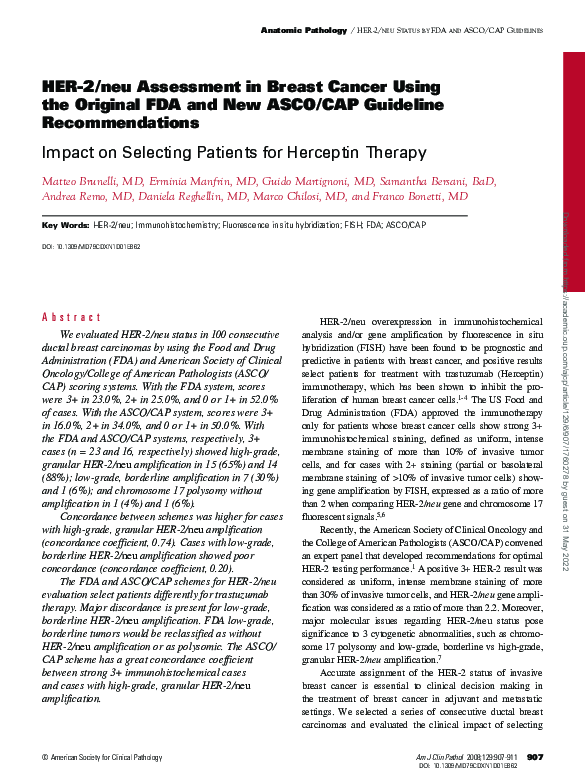 (PDF) HER-2/neu Assessment in Breast Cancer Using the Original FDA and ...