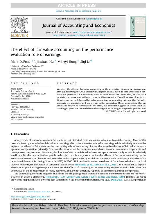 (PDF) The Effect of Fair Value Accounting on the Performance Evaluation ...