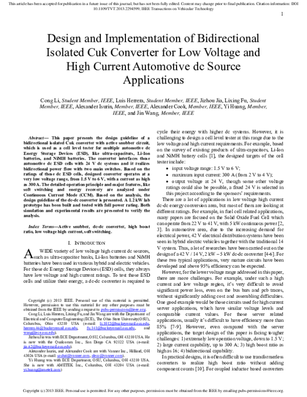 (PDF) Design and Implementation of a Bidirectional Isolated Ćuk ...
