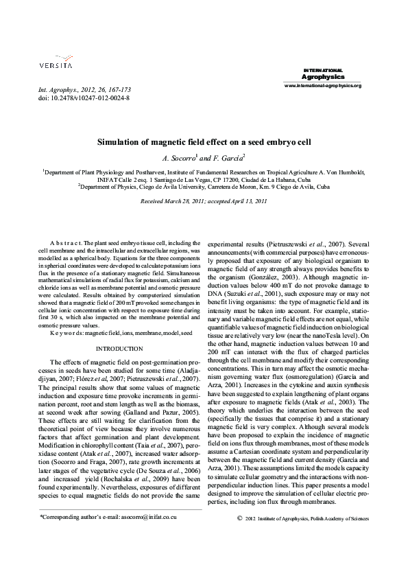 (PDF) Simulation of magnetic field effect on a seed embryo cell