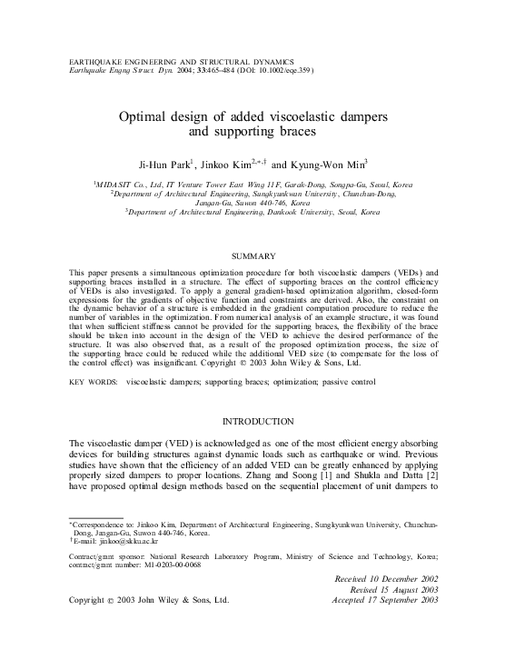 (PDF) Optimal design of added viscoelastic dampers and supporting braces