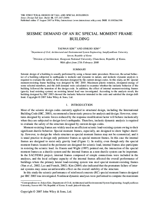 (PDF) Seismic demand of an RC special moment frame building