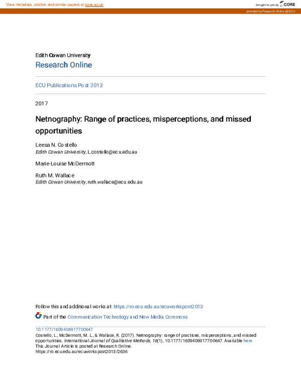 (PDF) Netnography: Range of practices, misperceptions, and missed ...