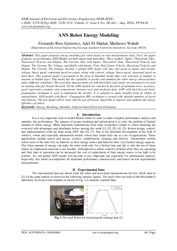 (PDF) ANN Robot Energy Modeling