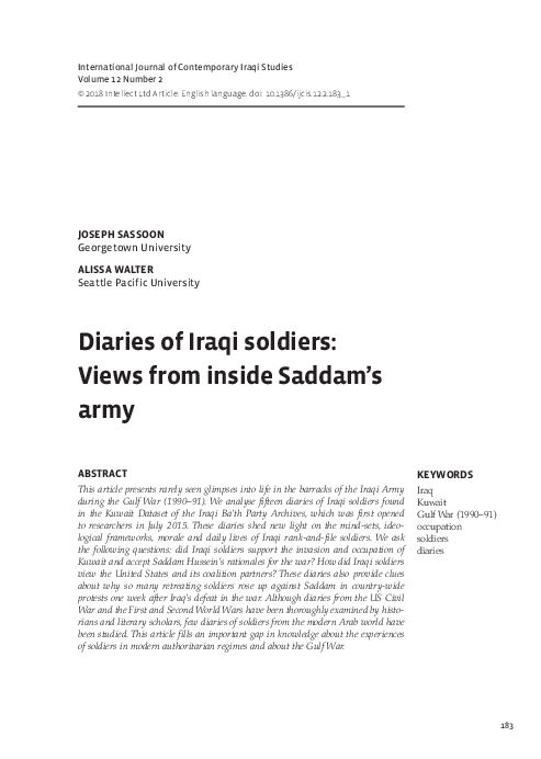 (PDF) Diaries of Iraqi soldiers: Views from inside Saddam’s army