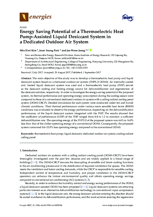 (PDF) Energy Saving Potential of a Thermoelectric Heat Pump-Assisted ...