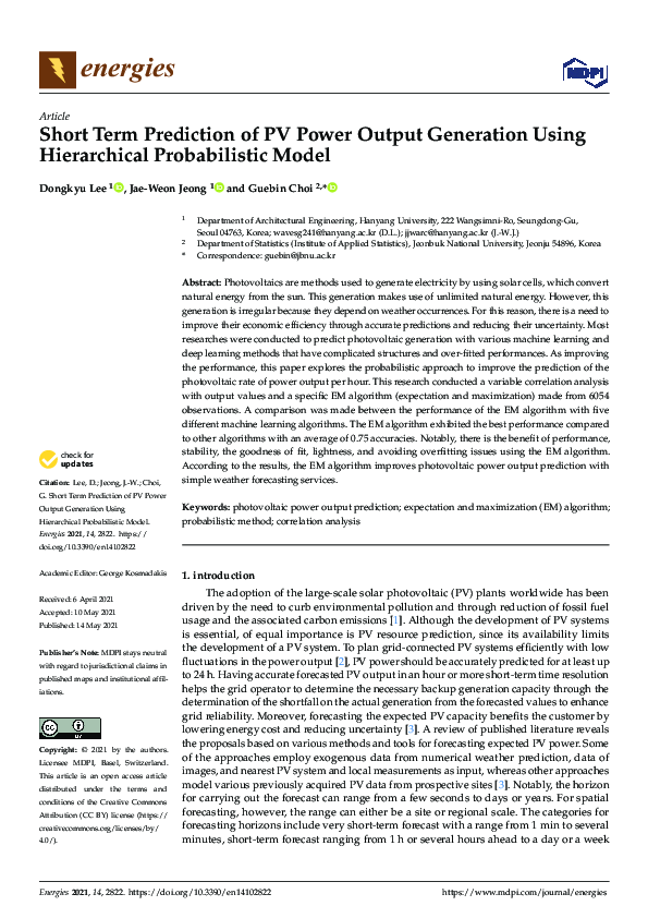 (PDF) Short Term Prediction of PV Power Output Generation Using ...