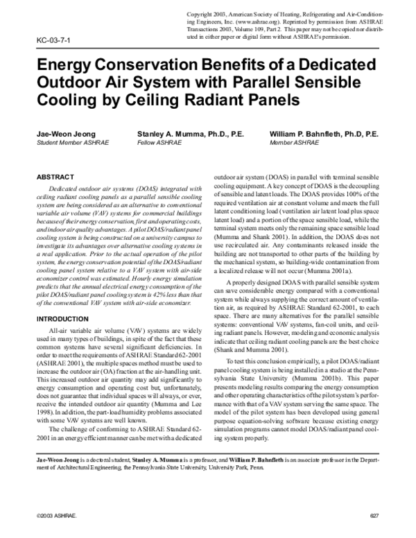 (PDF) Energy conservation benefits of a dedicated outdoor air system ...