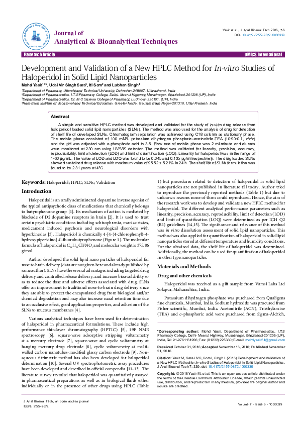 (PDF) Development and Validation of a New HPLC Method for In-Vitro ...