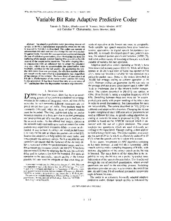 (PDF) Variable bit rate adaptive predictive coder